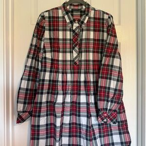 Vineyard Vines Red and Green Christmas Plaid Tuxedo Shirt Dress
